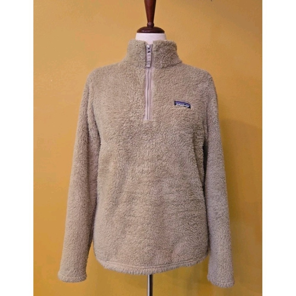 Patagonia Womens Los Gatos Fleece Pullover Fuzzy Creaam Green Size L 1/4 Zip